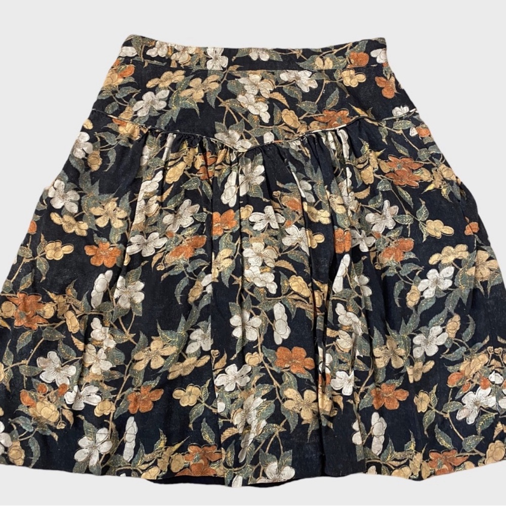 Peruvian Connection Black Green Orange Cream Floral Skirt Size 10